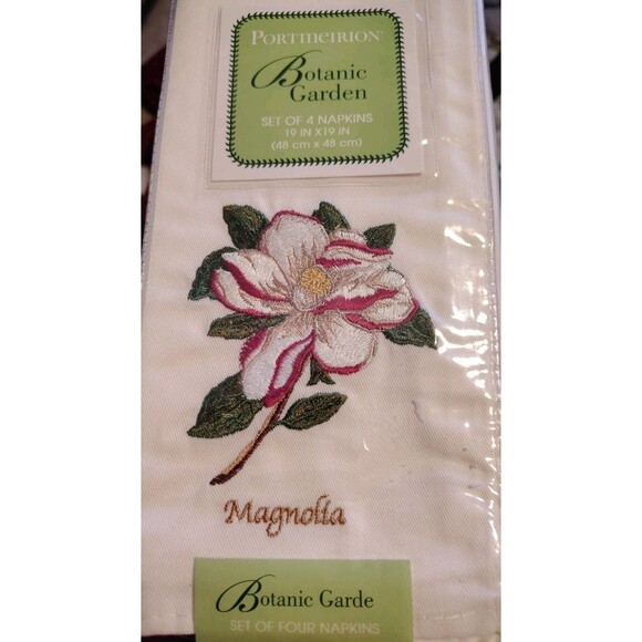Portmeirion Botanic Garden Napkins Floral Magnolia Set Of 4 19''X 19" New - Picture 1 of 4